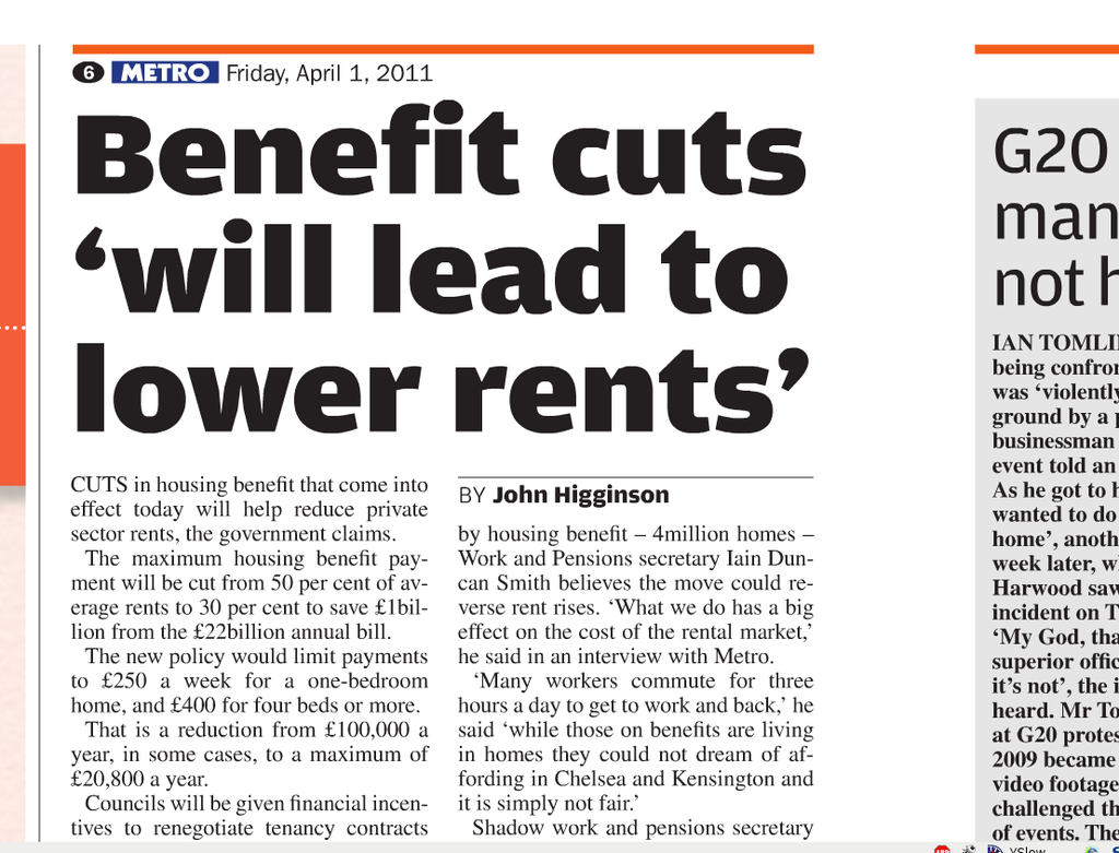 Benefit cuts will lead to lower rents