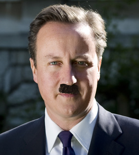 Hitler's moustache with David Cameron's face in the background