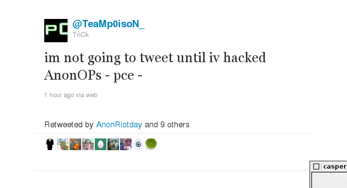 TeamPoison: im not going to tweet until iv hacked AnonOPs